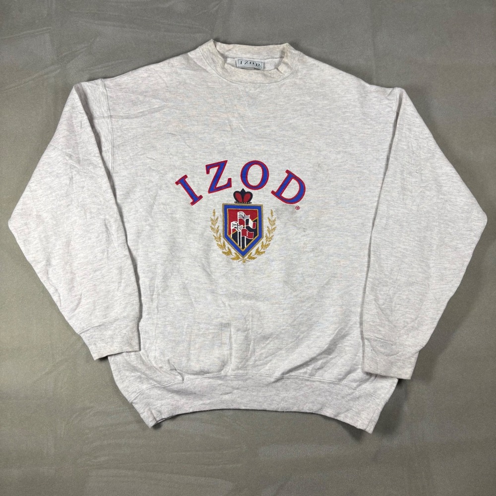 Vintage IZOD Sweatshirt‎ Mens Large Gray Graphic Crest Crewneck Made in USA 90s